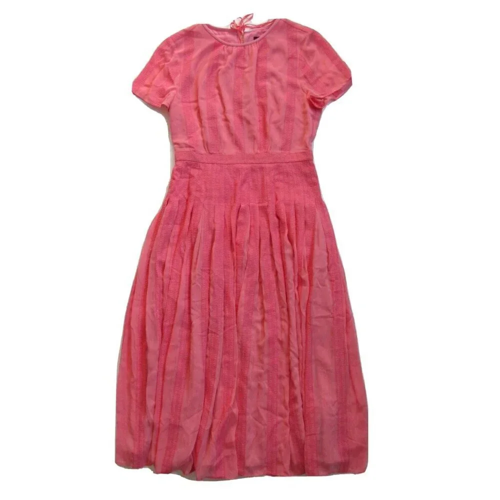 NWT J.Crew Midi in Bright Pink Embroidered Chiffon Short Sleeve Dress 6 $198